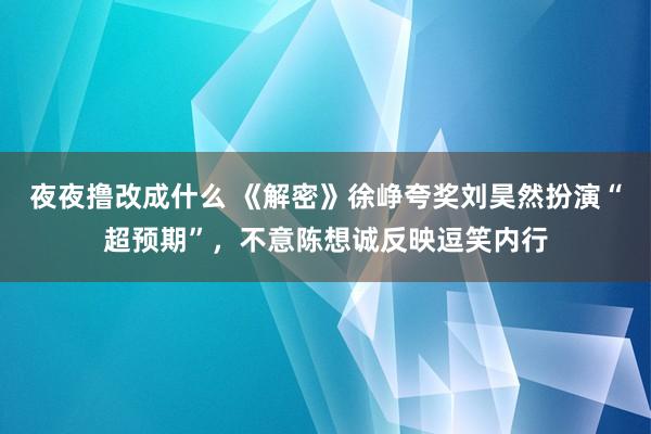 夜夜撸改成什么 《解密》徐峥夸奖刘昊然扮演“超预期”，不意陈想诚反映逗笑内行