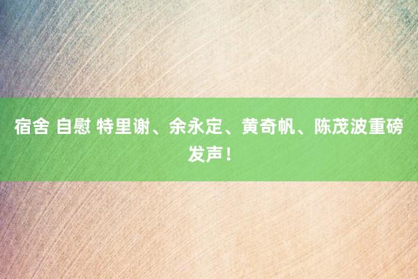 宿舍 自慰 特里谢、余永定、黄奇帆、陈茂波重磅发声！