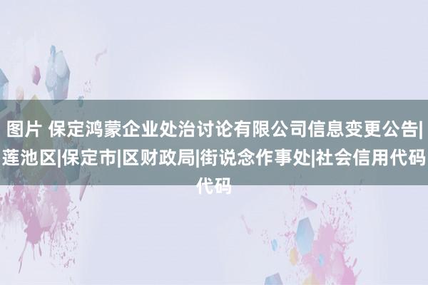 图片 保定鸿蒙企业处治讨论有限公司信息变更公告|莲池区|保定市|区财政局|街说念作事处|社会信用代码